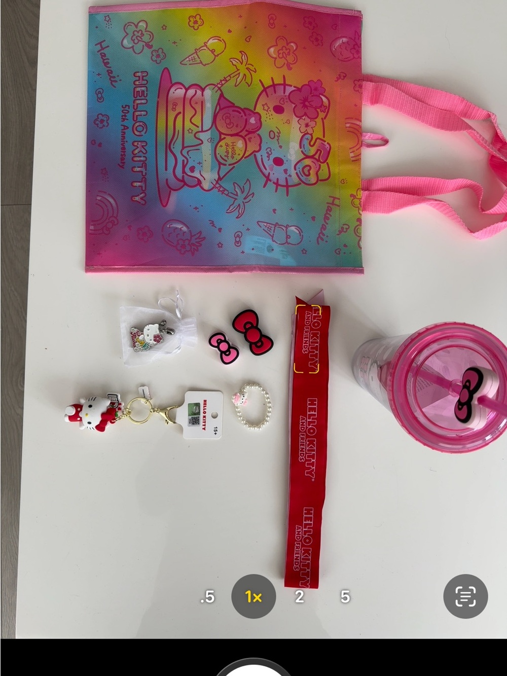 Hello Kitty Rainbow Tote with Pink Cup, Keychain & Bow Accessories